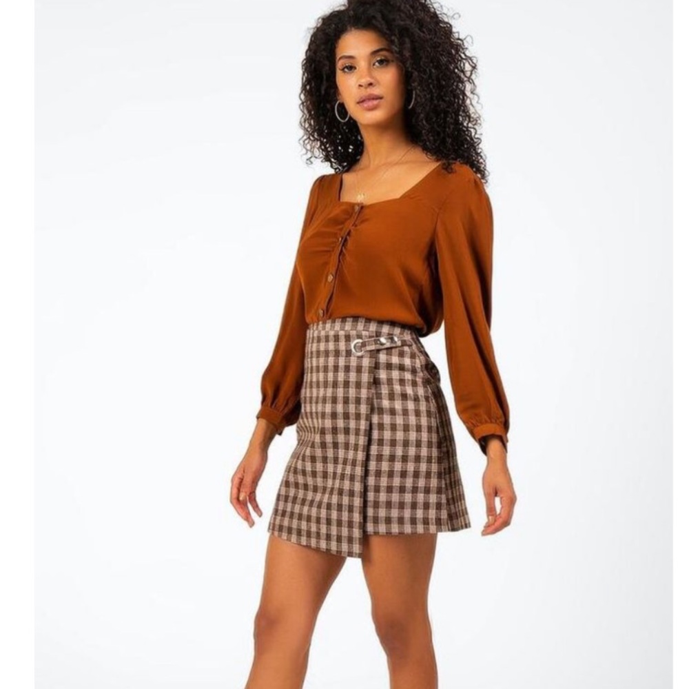 Francesca’s Harper Heritage Scarletta Brown Plaid Mini Skirt